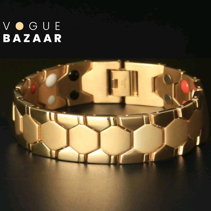 VOGUE BAZAAR Men Magnetic Detachable Bracelet Golden Hexagonal Stainless Steel Energy Bead Bangle with Storage Compartment