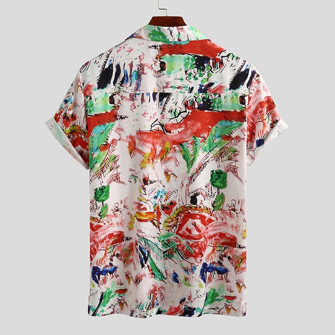 Shop Incerun Summer Leisure Floral Print Short Sleeve Shirt ...