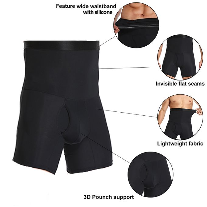 Shop Generic Men Body Shaper Waist Trainer Compression Shorts Tummy Control  High Waist Boxer Modeling Shapewear Boxer Briefs Open Crotch Pant(#Black)  Online