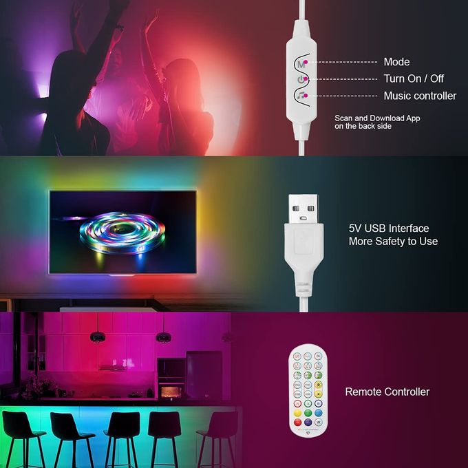 Shop Generic LED StrLED Lights USB LED Tape RGB 5050 LED Decoration LED  Backlight Lamp Colors Changing With APP Bluetooth Remote Control-5050  Bluetooth-12.5m-- Online