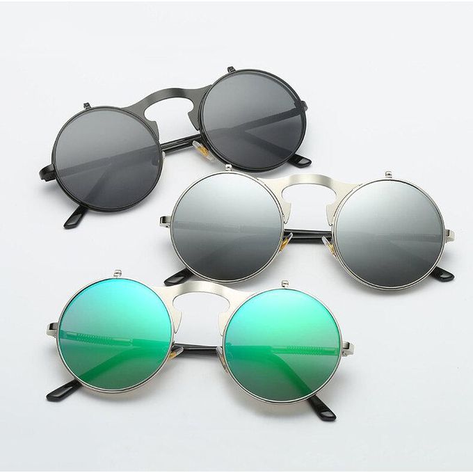 Shop Generic UV400 Retro Steam Punk Flip Sunglasses Metal Frame Hinged ...