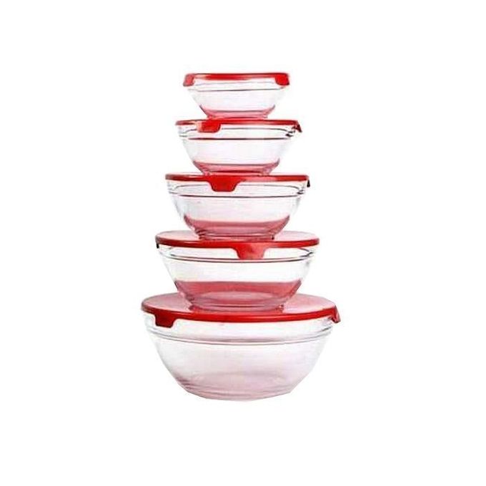 MasterTop Home Kitchen Patterned Glass Jar Storage Organizer Bowl, Red