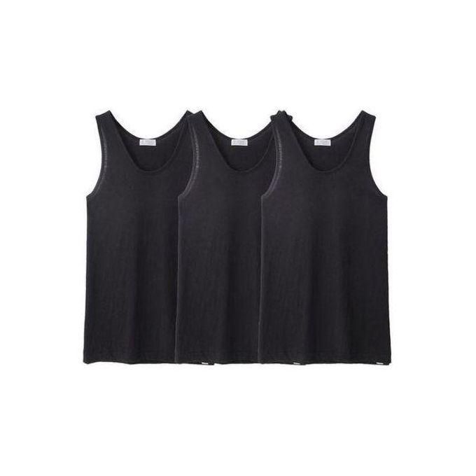 Shop White Label 3-Pack of Round Neck Singlet Set - Black
