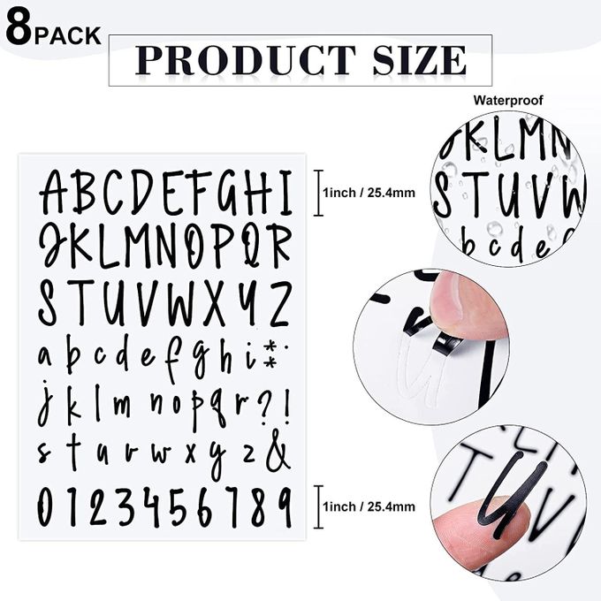 8sheets Self Adhesive Vinyl Alphabet Numbers Stickers, Cursive Letter And  Number 8 Stickers Kit, Letter Number Decal Script For DIY Sign, Window, Kitc