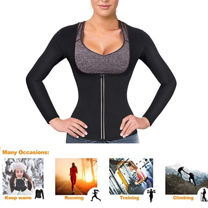 Shop Generic Women Sauna Suit Waist Trainer Neoprene Shirts for Sport Workout  Corset Heat Body Slimming Long Sleeve Sweat Shirt Tops Online