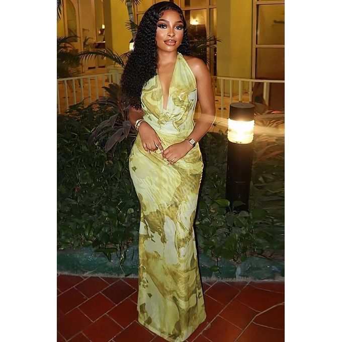 Shop Fashion Sexy backless V-Neck Sleeveless dress - Olive