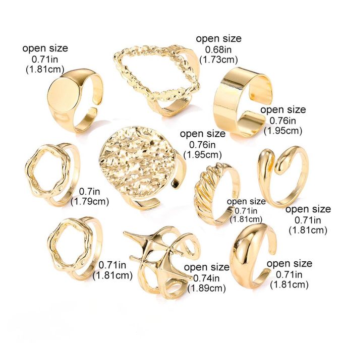 VOGUE BAZAAR 10-Piece Gold Open Ring Set for Women Girl, Vintage Irregular Design, Unique & Fashionable - Image 3