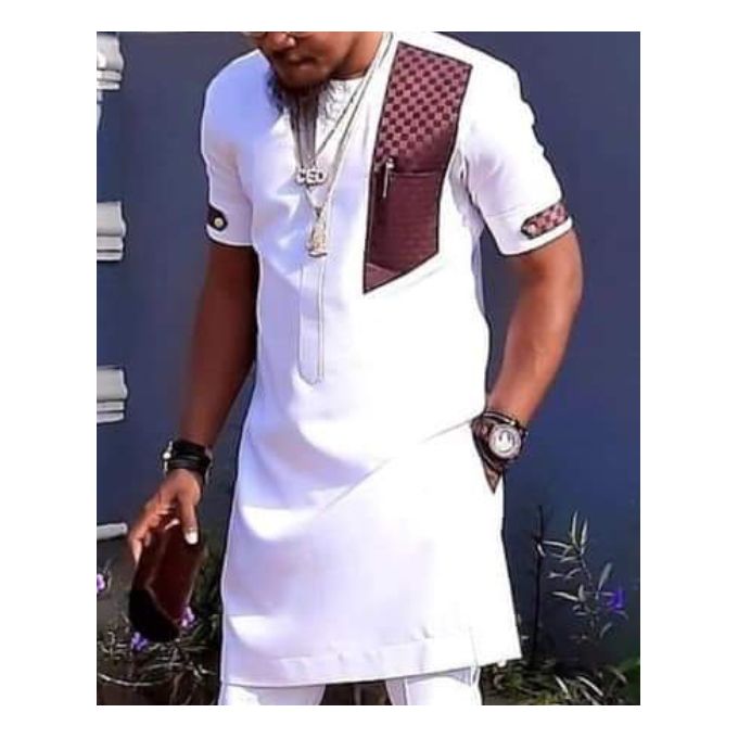 Shop Generic Kaftan Short Sleeve Shirt & Pants Native Wear - White ...