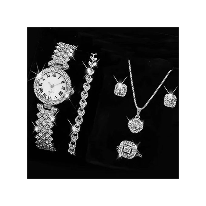 Shop Generic 5PCS Watch Ring Necklace Earrings Water Diamond Bracelet ...