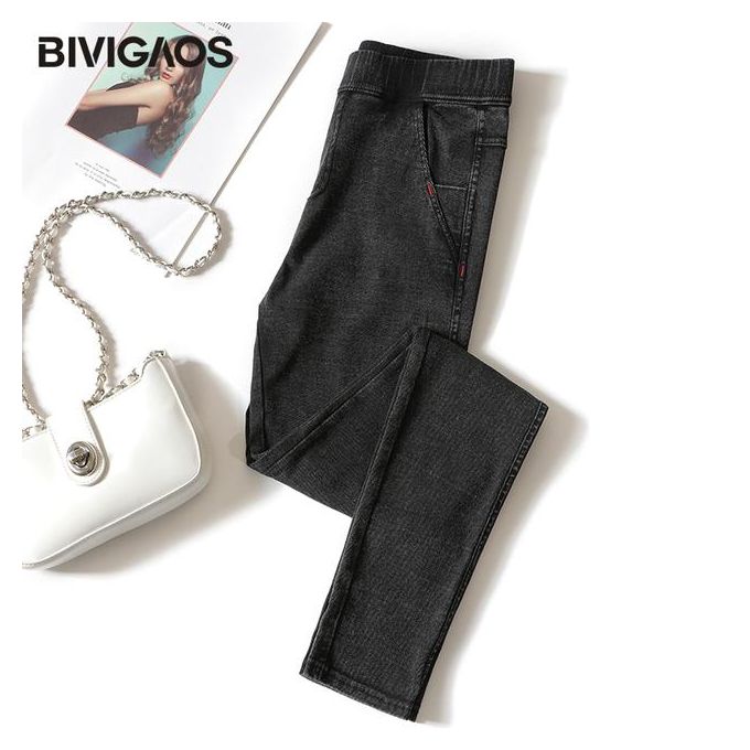 BIVIGAOS Women Jeans Pencil Pants Sand Washed Stretch Jeans
