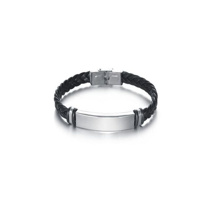 VOGUE BAZAAR 2 PCS Braided Leather Bracelet With Stainless Steel Chain Couple Wristband - Image 3