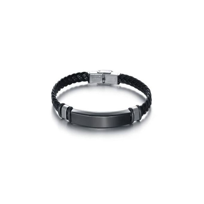 VOGUE BAZAAR 2 PCS Braided Leather Bracelet With Stainless Steel Chain Couple Wristband - Image 4