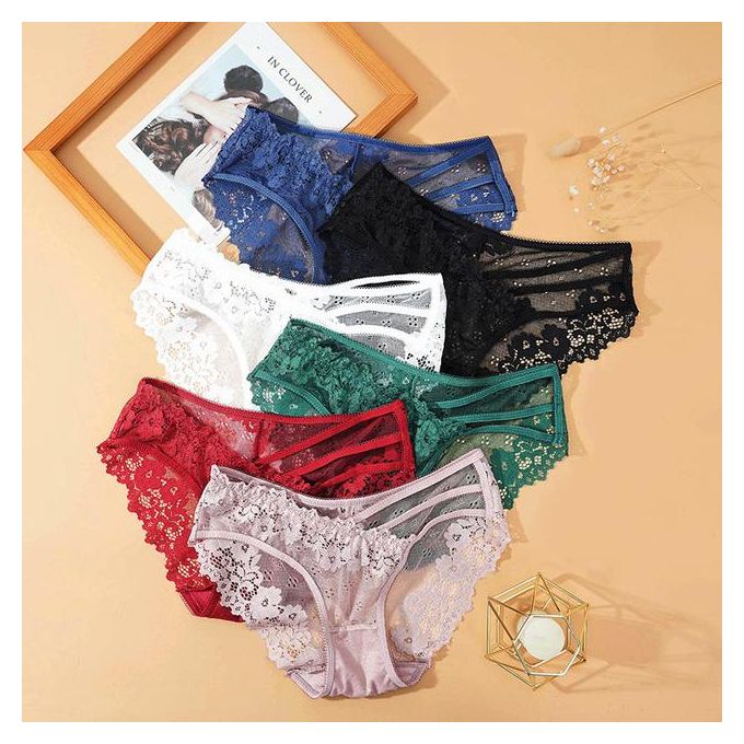 3PCS Women Sexy Lace Panties Floral Perspective Uderwear Solid