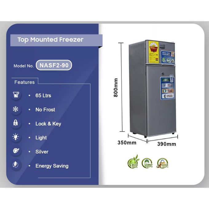 Shop Nasco NASF290FL Double Door Table Top Fridge 65 Liters Silver