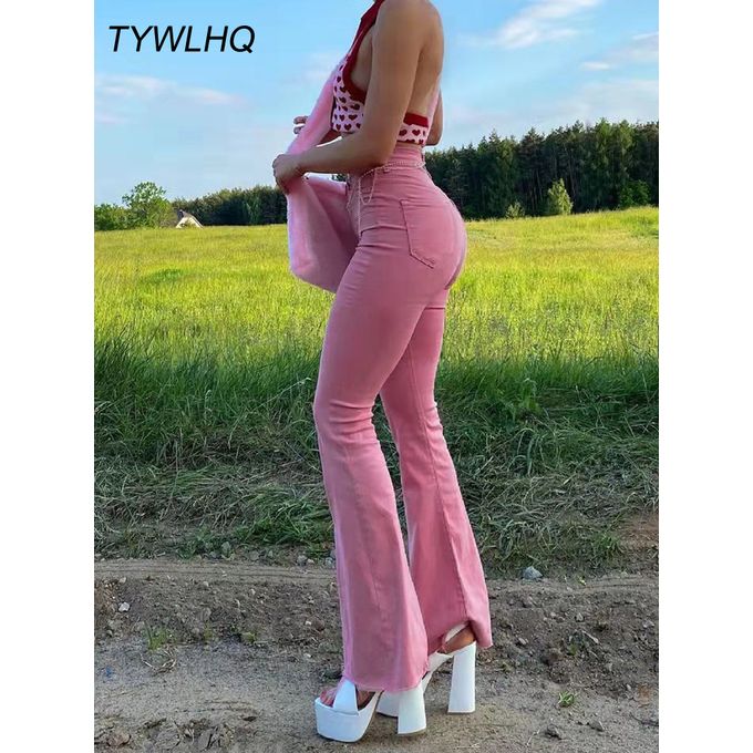 Streetwear Y2k Flared Jeans Women High Waist 90s Fashion Pink