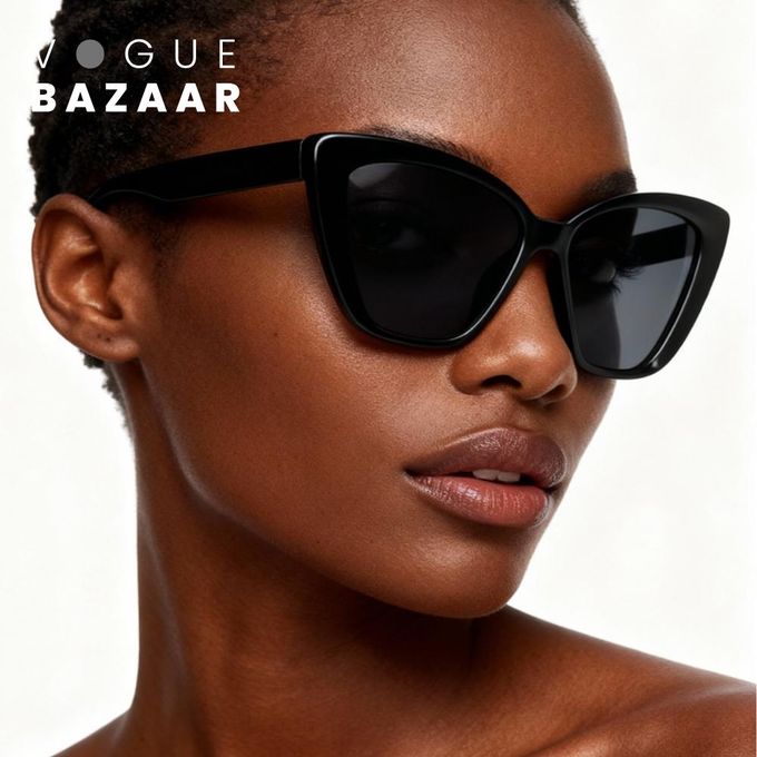 VOGUE BAZAAR Large Cat-eye Fashionable Oversize Sunglasses for Women Men, Classic Black Frame, UV400 Protection Unisex