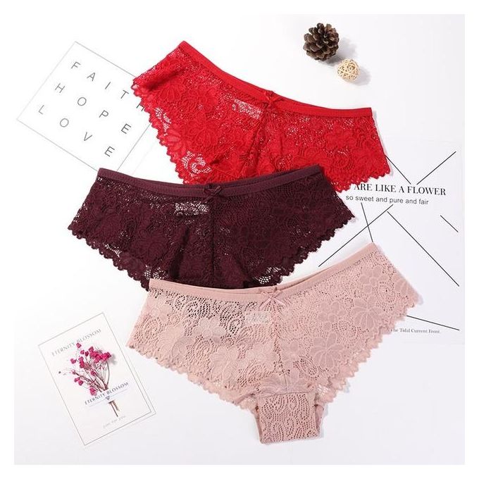 Shop Generic 3 Pcs Panties For Woman Underwear Sexy Lace Hollow Breathable  Female Panty Transparent Briefs Sexy Underwear Women High Quality Online