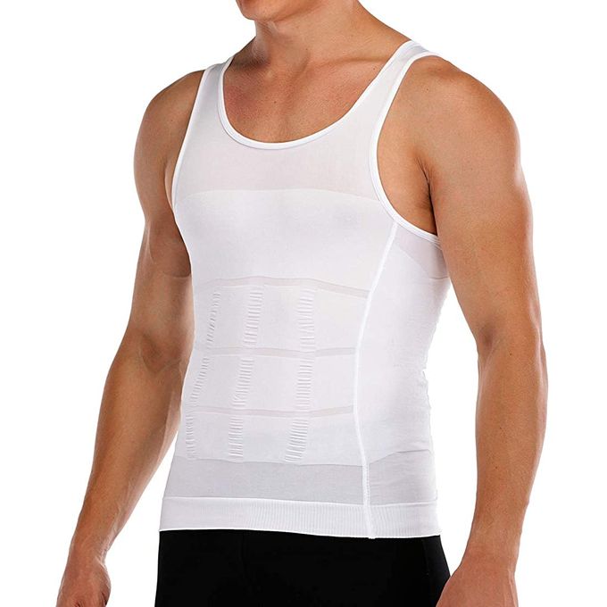 nbsp; Mens Slimming Body Shaper Vest Shirt Abs Abdomen White Medium
